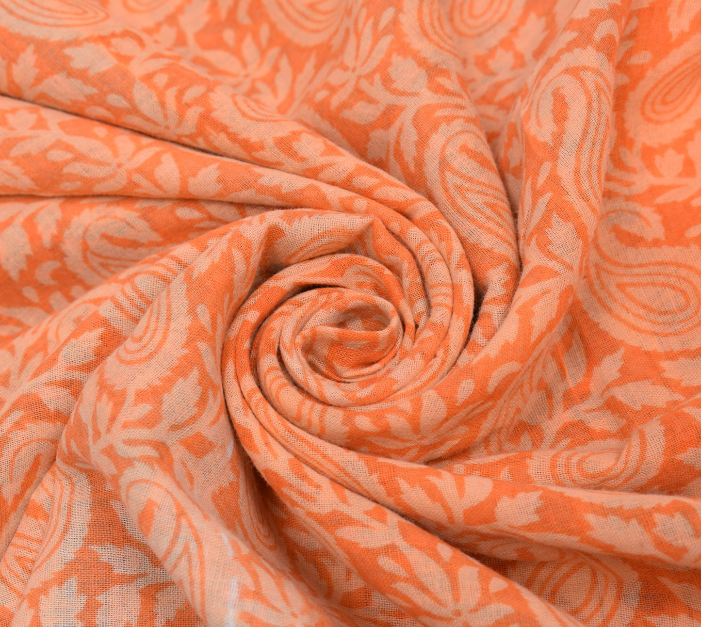 Sushila Vintage Dark Peach Scrap Saree Pure Cotton Printed Paisley Sari Fabric
