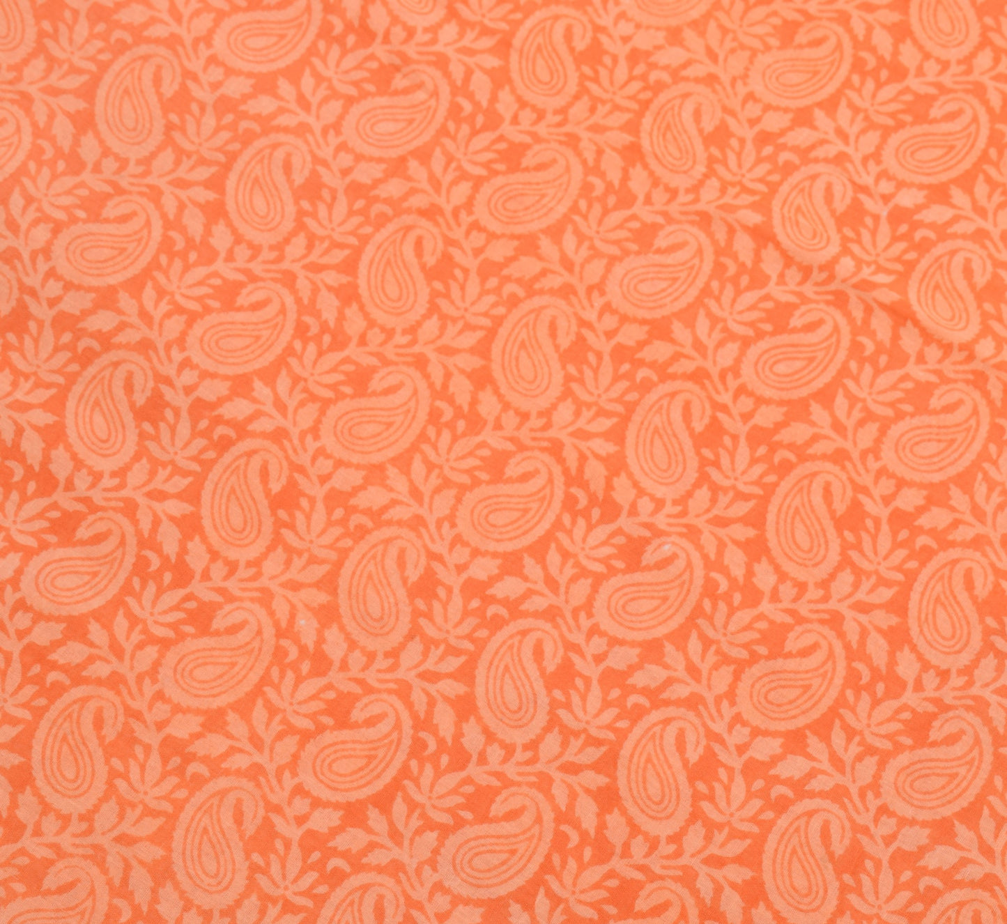 Sushila Vintage Dark Peach Scrap Saree Pure Cotton Printed Paisley Sari Fabric