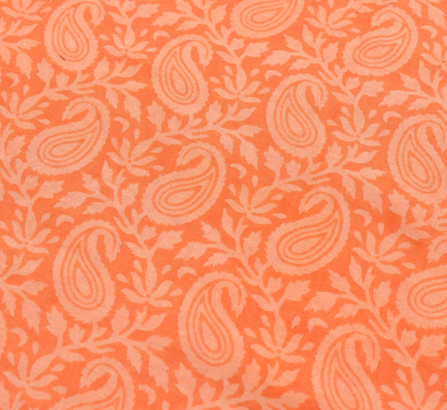 Sushila Vintage Dark Peach Scrap Saree Pure Cotton Printed Paisley Sari Fabric