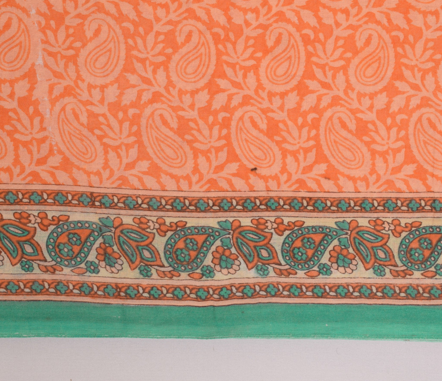 Sushila Vintage Dark Peach Scrap Saree Pure Cotton Printed Paisley Sari Fabric
