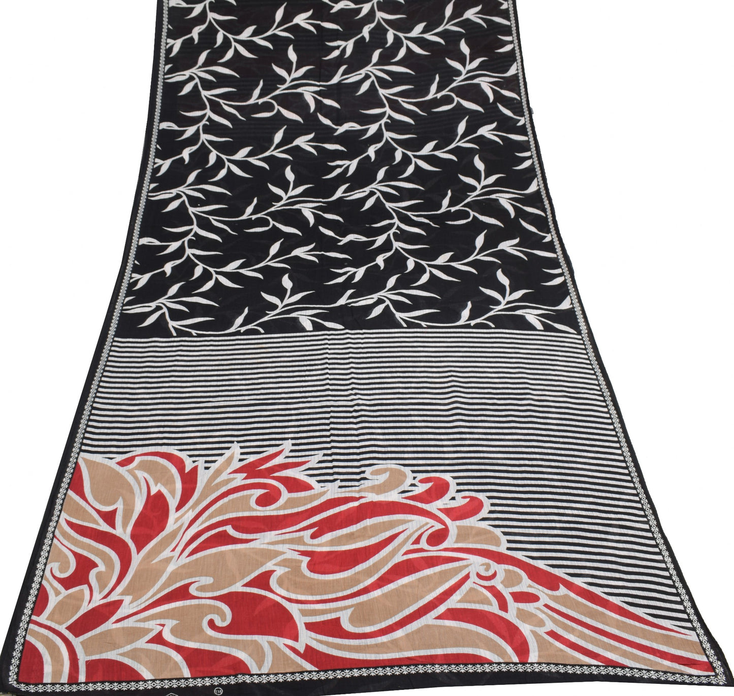 Sushila Vintage Floral Scrap Saree Soft Pure Cotton Printed Black Sari Fabric