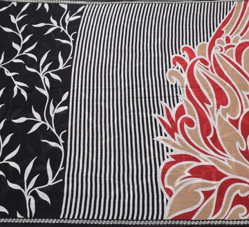 Sushila Vintage Floral Scrap Saree Soft Pure Cotton Printed Black Sari Fabric