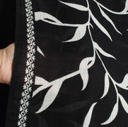 Sushila Vintage Floral Scrap Saree Soft Pure Cotton Printed Black Sari Fabric