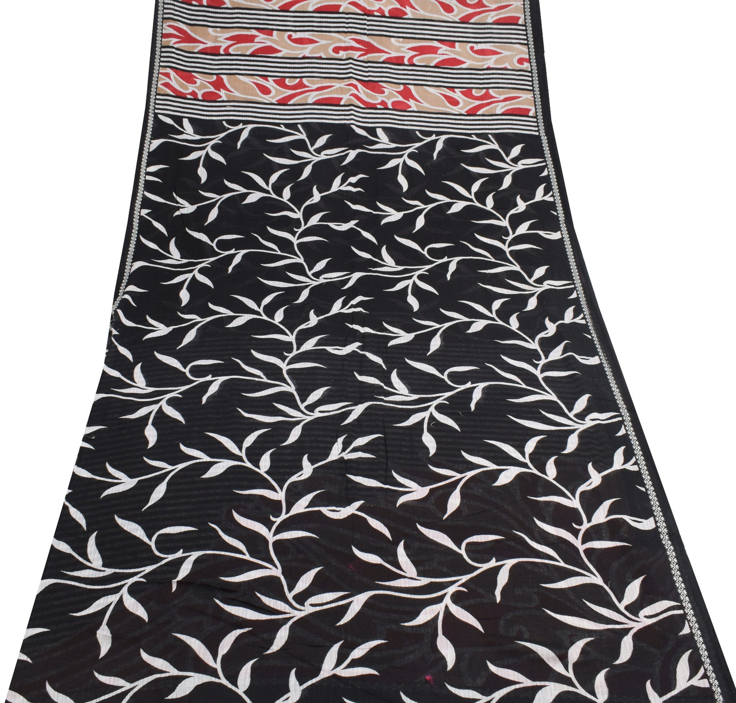 Sushila Vintage Floral Scrap Saree Soft Pure Cotton Printed Black Sari Fabric