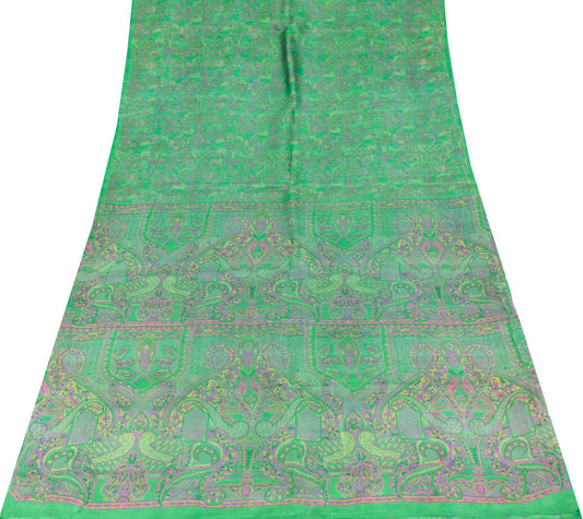 Sushila Vintage Dark Green Scrap Saree 100% Pure Silk Printed Floral Sari Fabric