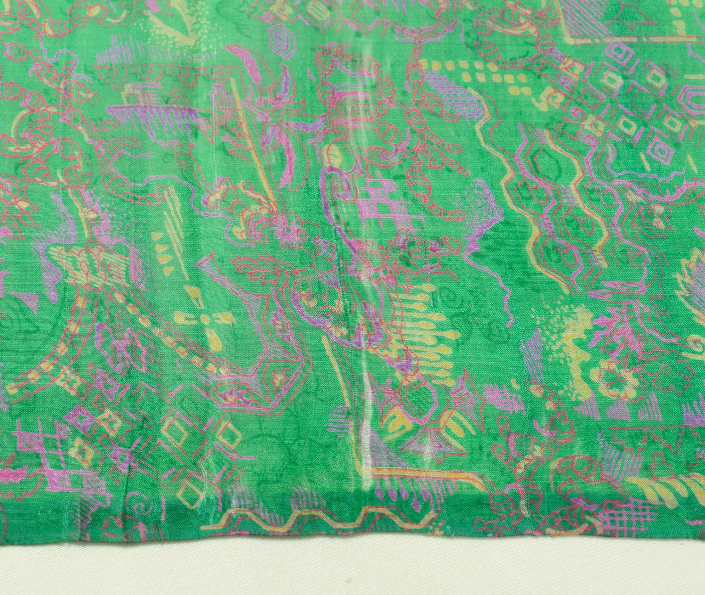 Sushila Vintage Dark Green Scrap Saree 100% Pure Silk Printed Floral Sari Fabric
