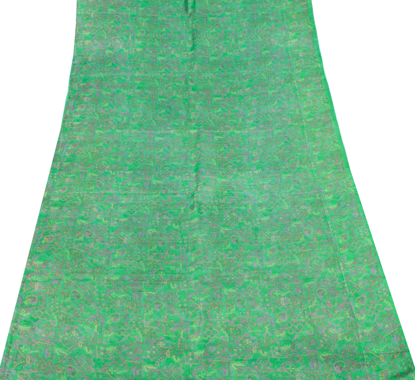 Sushila Vintage Dark Green Scrap Saree 100% Pure Silk Printed Floral Sari Fabric