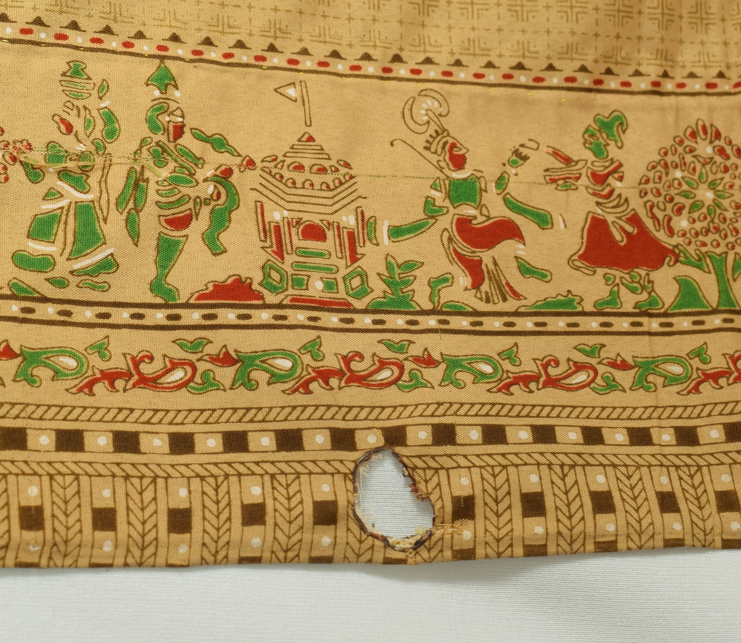 Sushila Vintage Brown Scrap Saree Art Silk Human Printed Soft Sari Craft Fabric