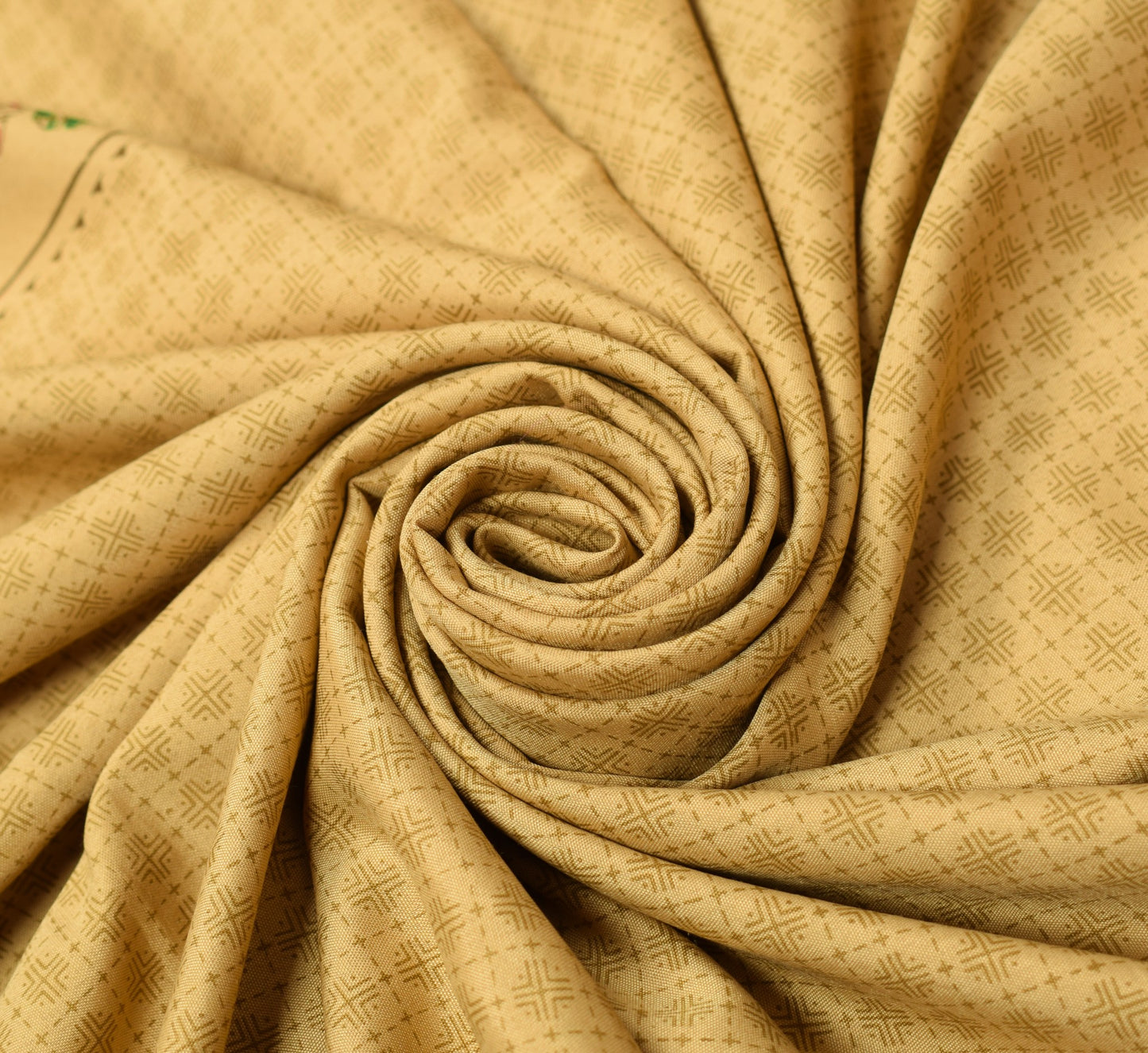 Sushila Vintage Brown Scrap Saree Art Silk Human Printed Soft Sari Craft Fabric