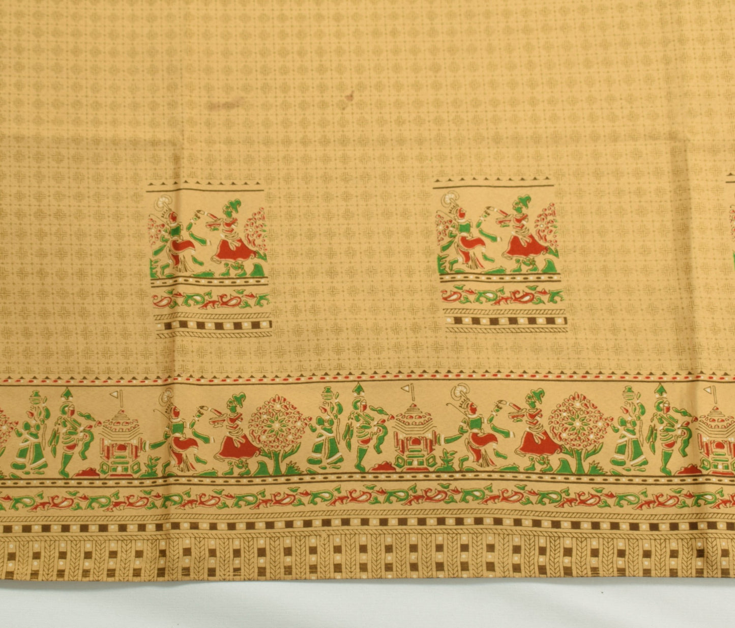Sushila Vintage Brown Scrap Saree Art Silk Human Printed Soft Sari Craft Fabric