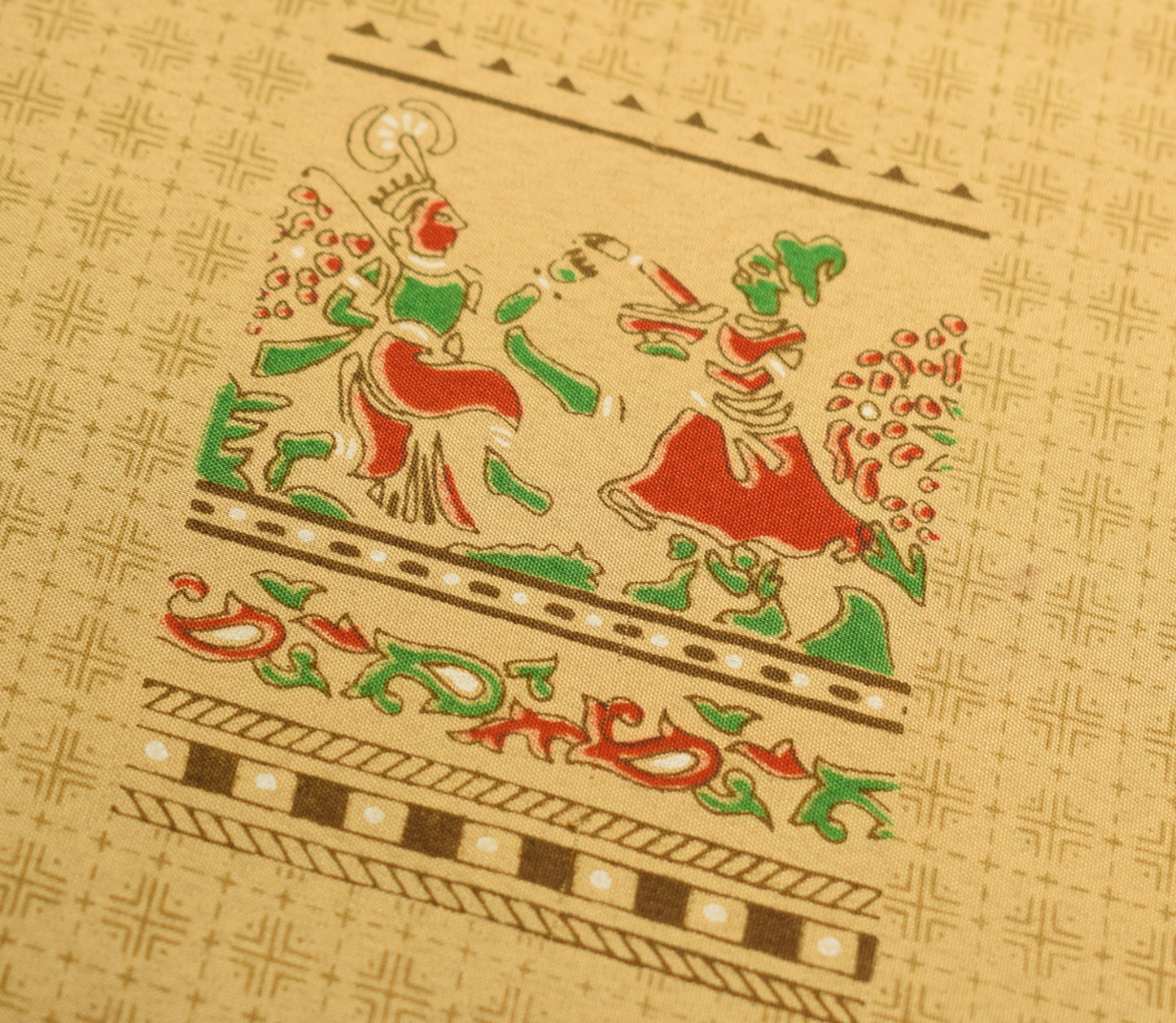 Sushila Vintage Brown Scrap Saree Art Silk Human Printed Soft Sari Craft Fabric