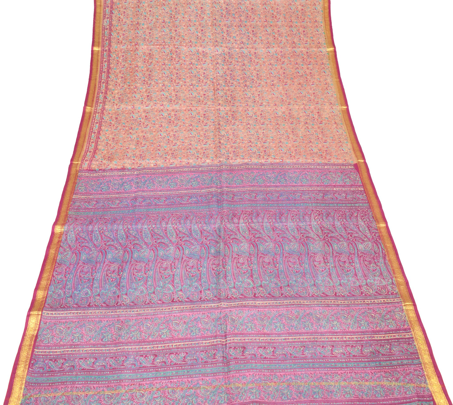 Sushila Vintage Brown Scrap Saree Pure Silk Print Floral Soft Sari Craft Fabric