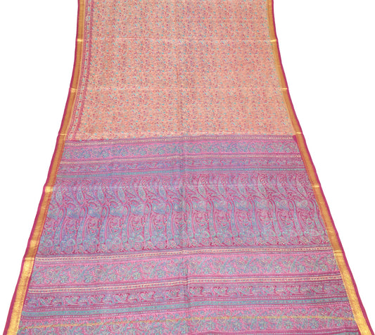 Sushila Vintage Brown Scrap Saree Pure Silk Print Floral Soft Sari Craft Fabric
