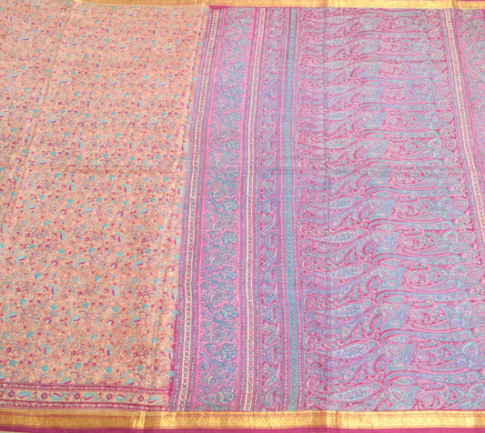 Sushila Vintage Brown Scrap Saree Pure Silk Print Floral Soft Sari Craft Fabric