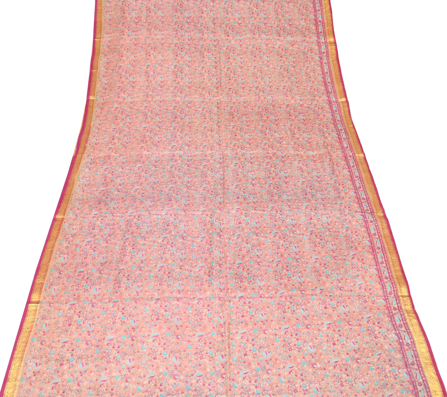 Sushila Vintage Brown Scrap Saree Pure Silk Print Floral Soft Sari Craft Fabric