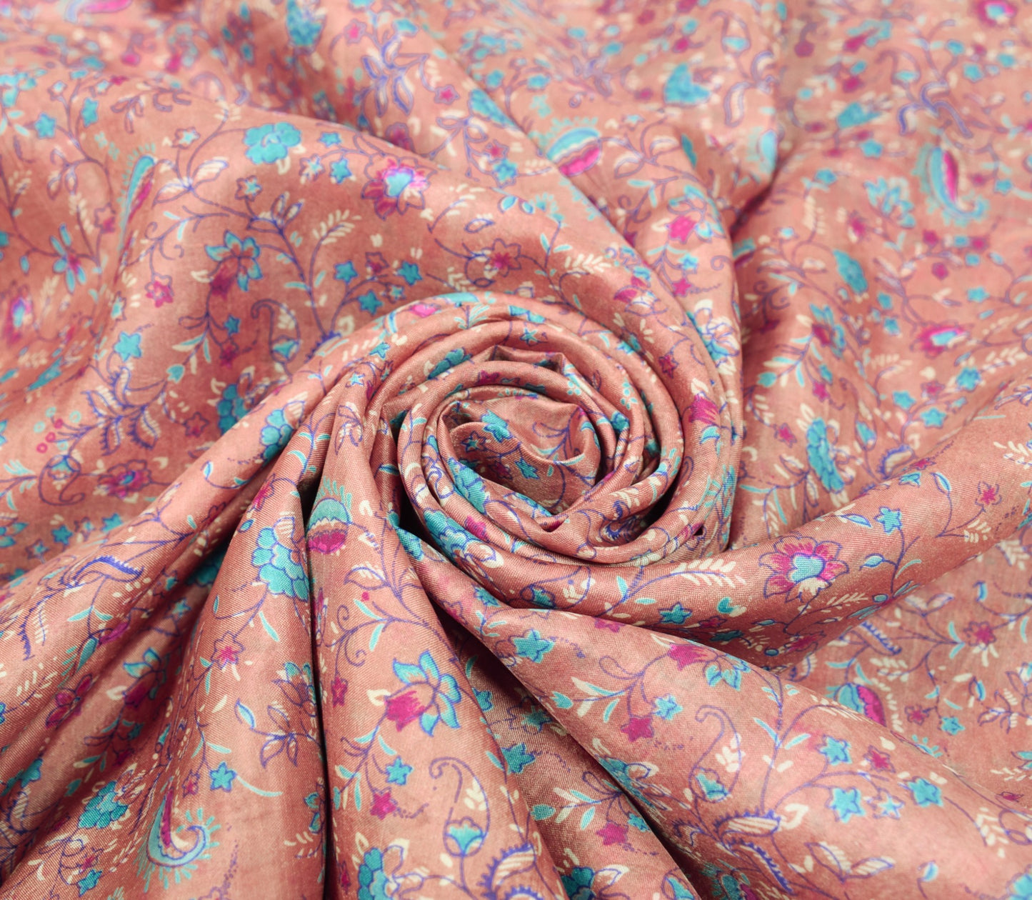 Sushila Vintage Brown Scrap Saree Pure Silk Print Floral Soft Sari Craft Fabric