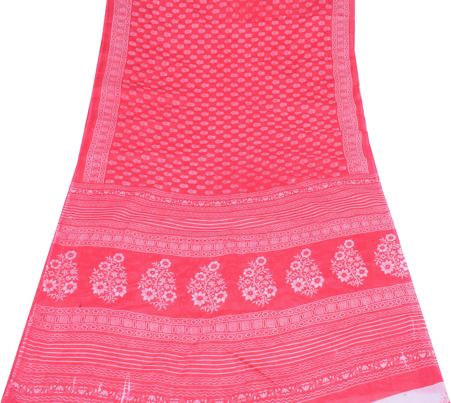 Sushila Vintage Crimson Scrap Saree 100% Pure Cotton Printed Sari Craft Fabric