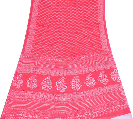 Sushila Vintage Crimson Scrap Saree 100% Pure Cotton Printed Sari Craft Fabric