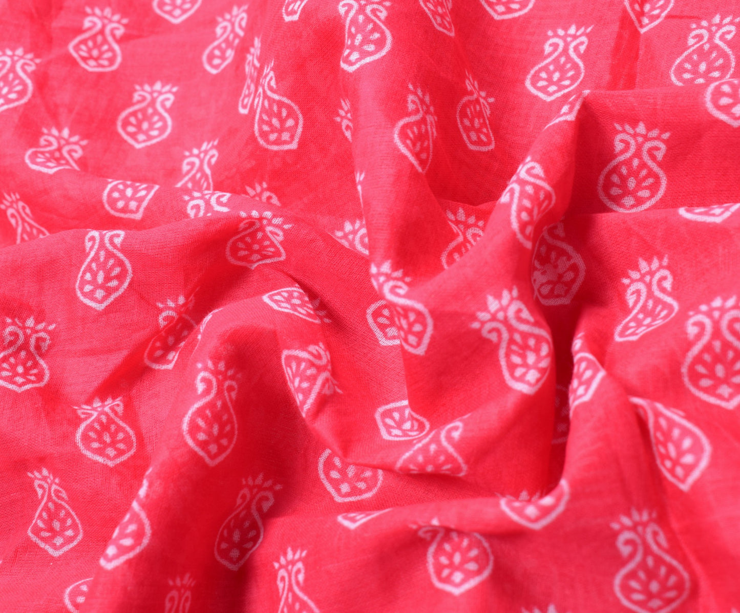 Sushila Vintage Crimson Scrap Saree 100% Pure Cotton Printed Sari Craft Fabric