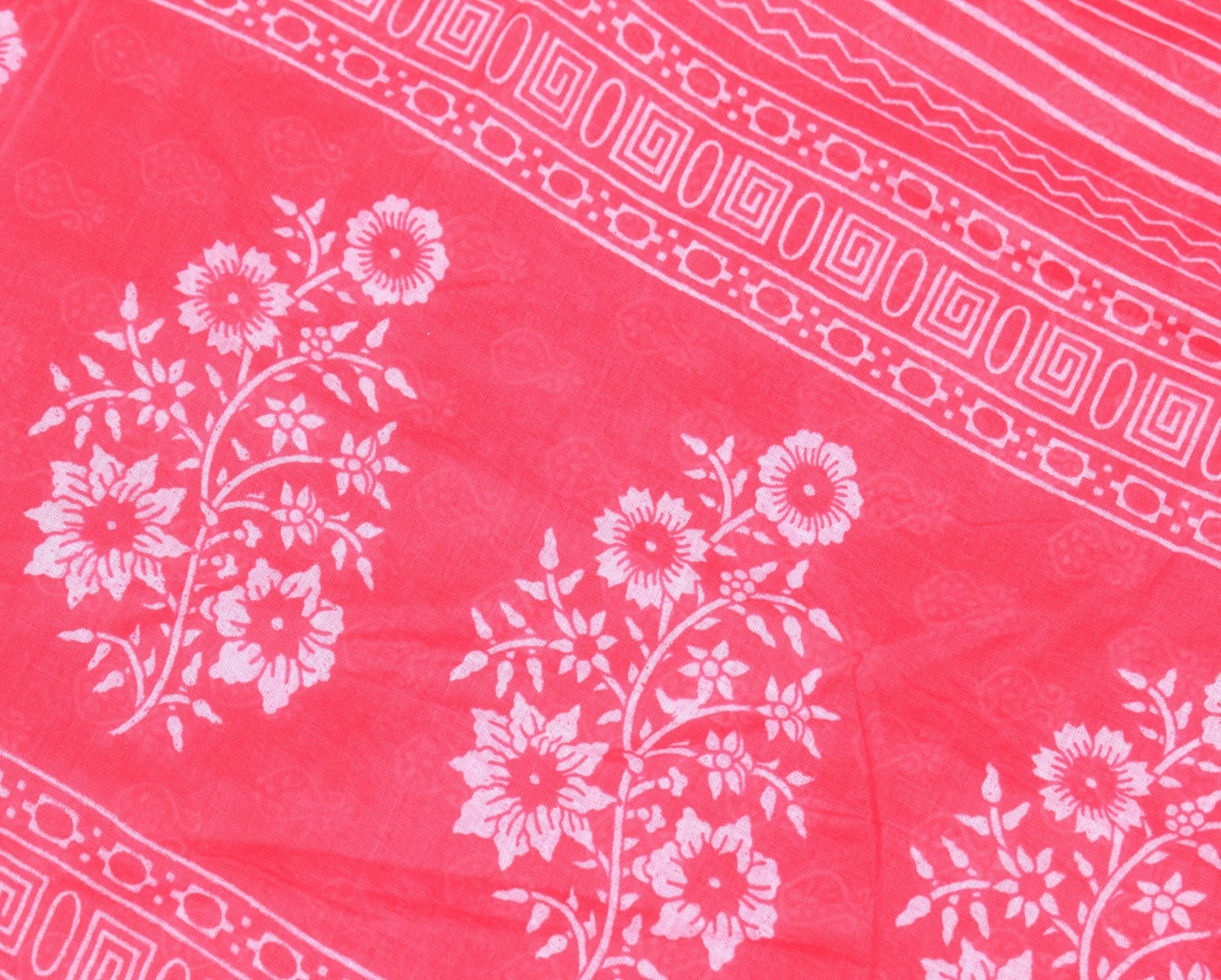 Sushila Vintage Crimson Scrap Saree 100% Pure Cotton Printed Sari Craft Fabric