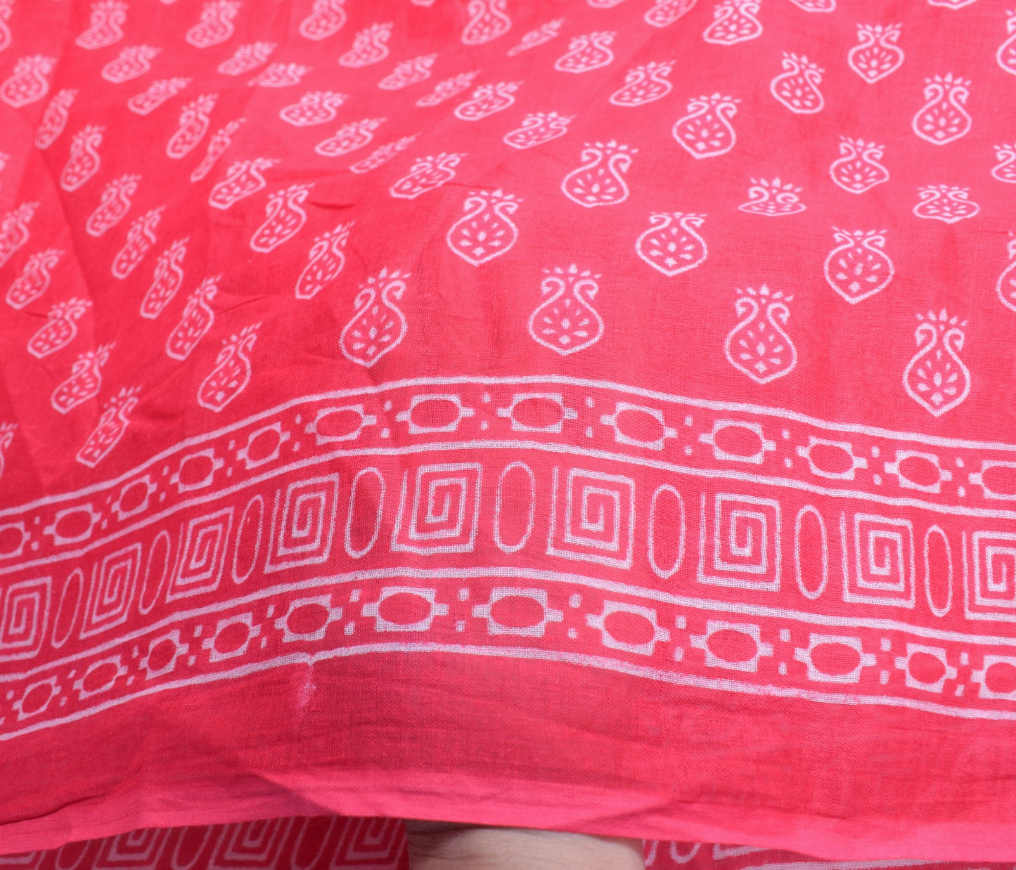 Sushila Vintage Crimson Scrap Saree 100% Pure Cotton Printed Sari Craft Fabric