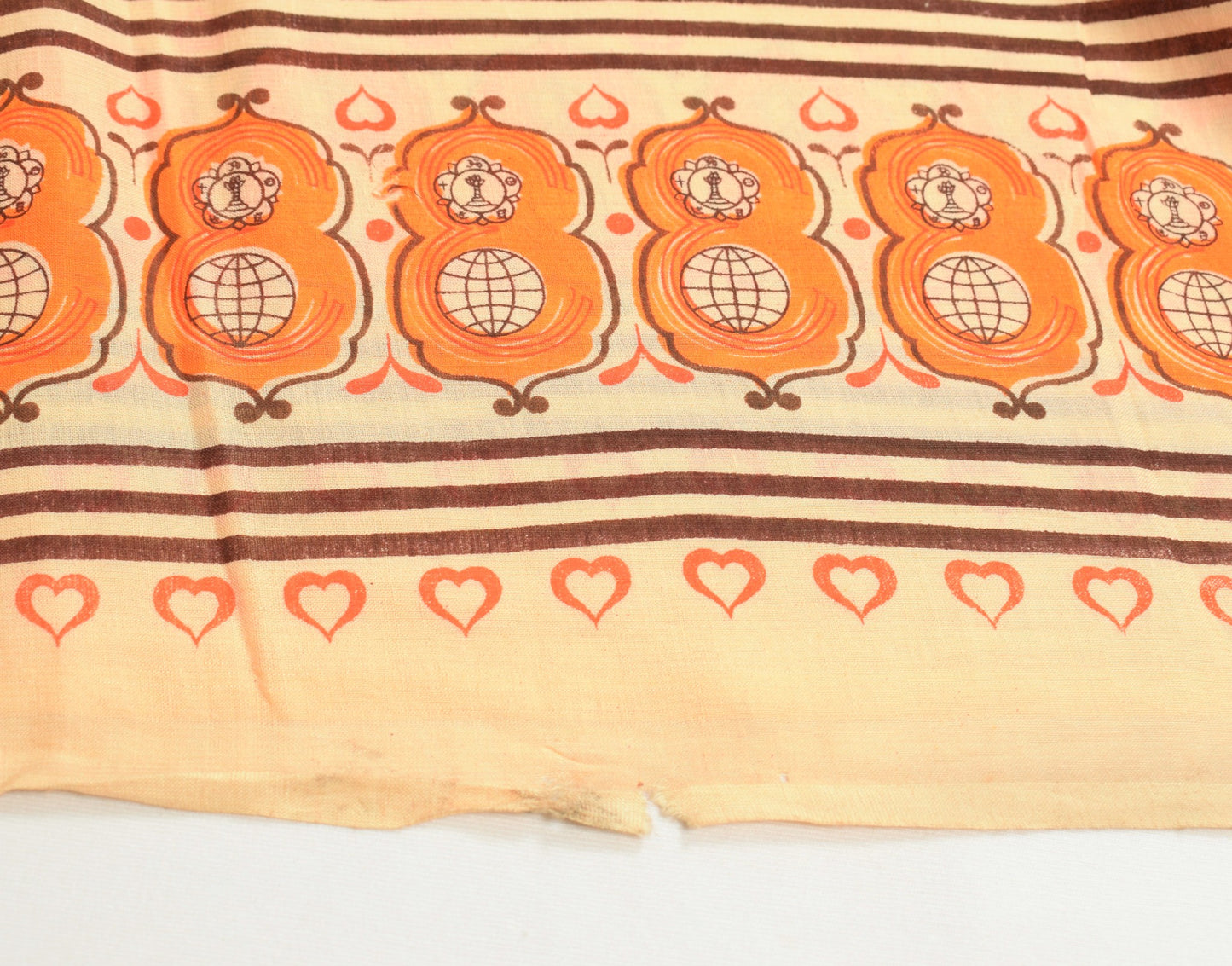 Sushila Vintage Peach Scrap Saree Pure Cotton Printed Soft Sari Remnant Fabric