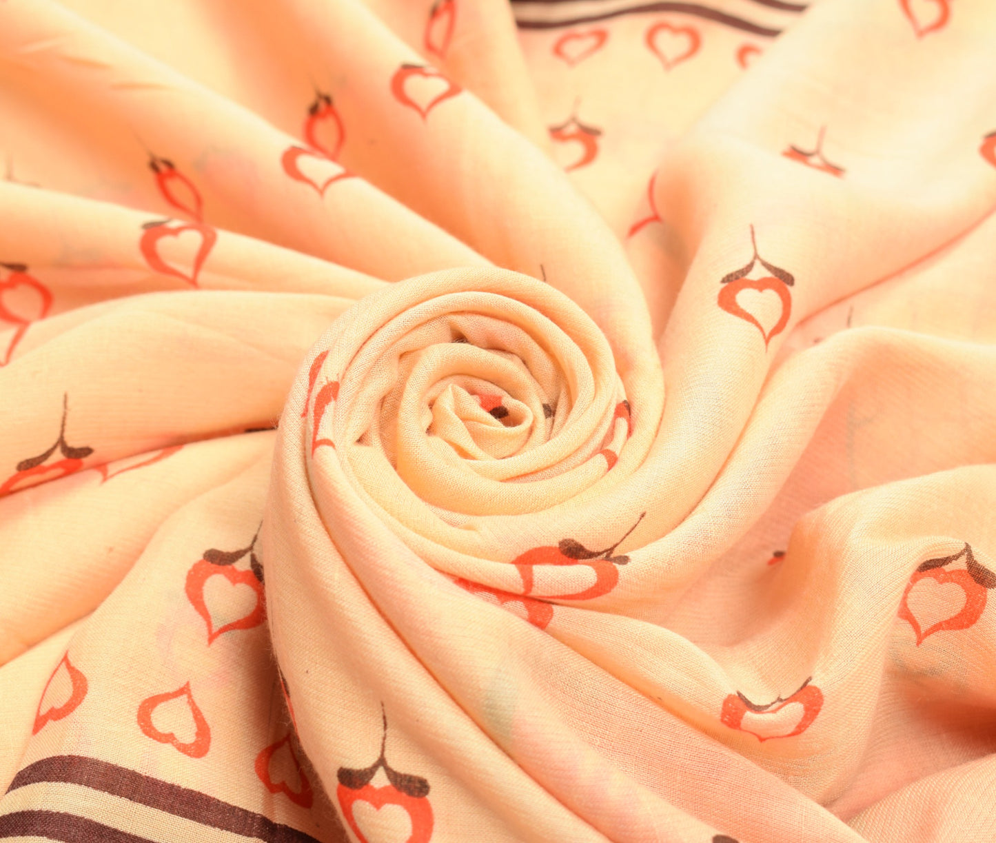 Sushila Vintage Peach Scrap Saree Pure Cotton Printed Soft Sari Remnant Fabric