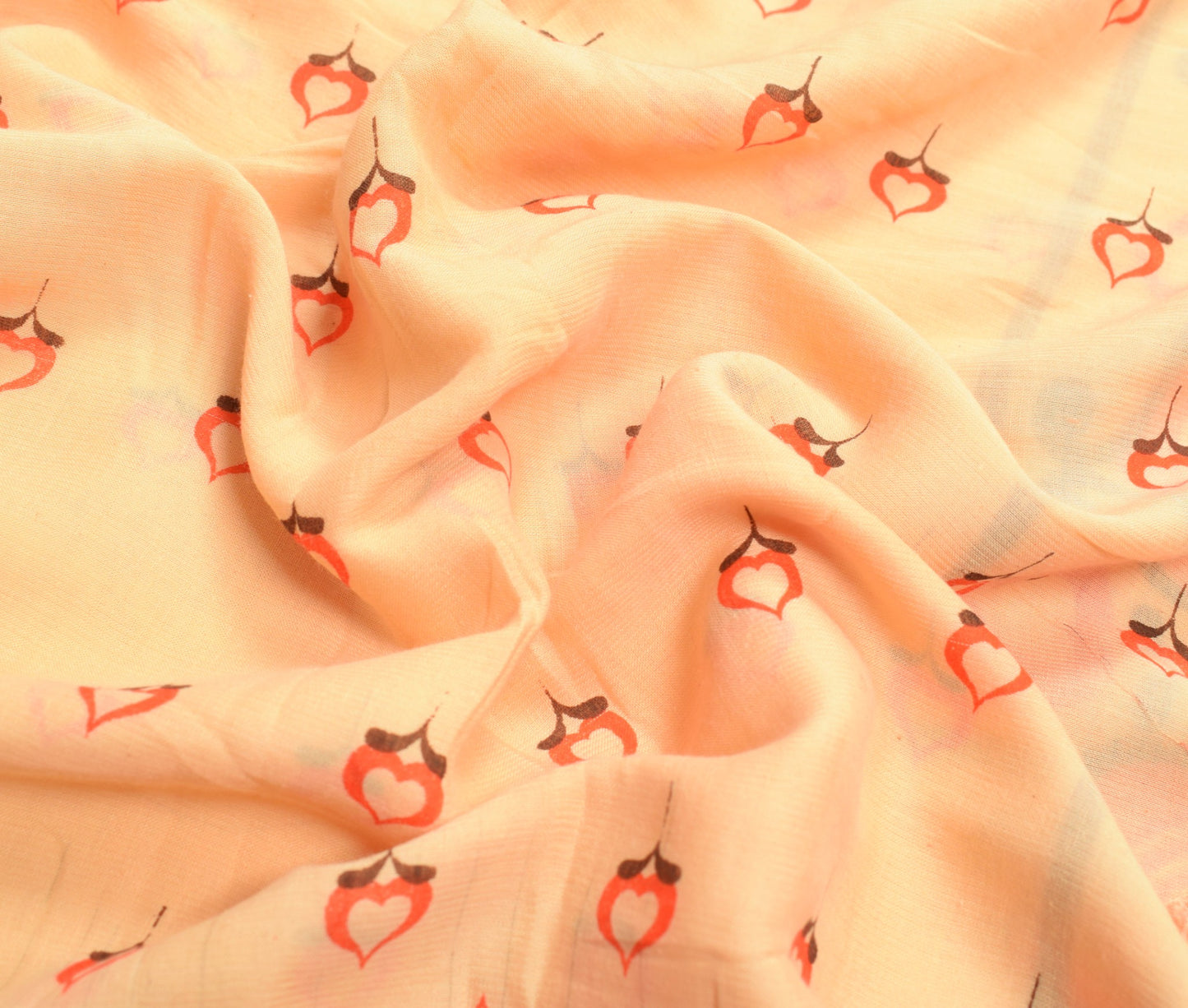 Sushila Vintage Peach Scrap Saree Pure Cotton Printed Soft Sari Remnant Fabric
