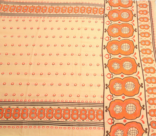 Sushila Vintage Peach Scrap Saree Pure Cotton Printed Soft Sari Remnant Fabric