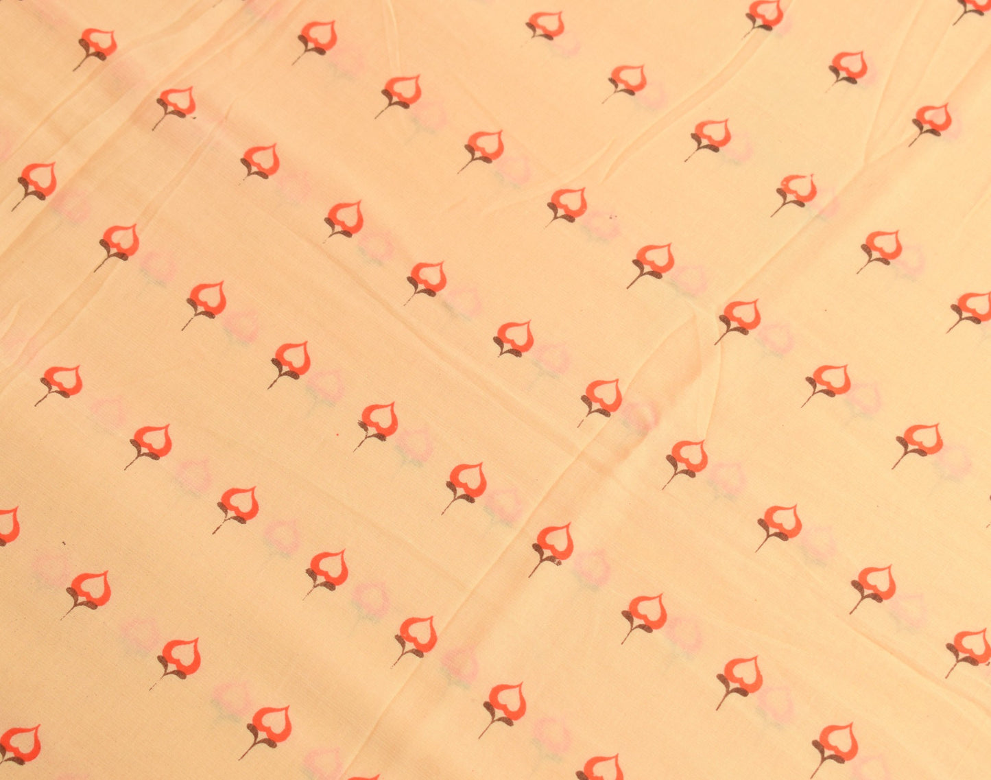 Sushila Vintage Peach Scrap Saree Pure Cotton Printed Soft Sari Remnant Fabric