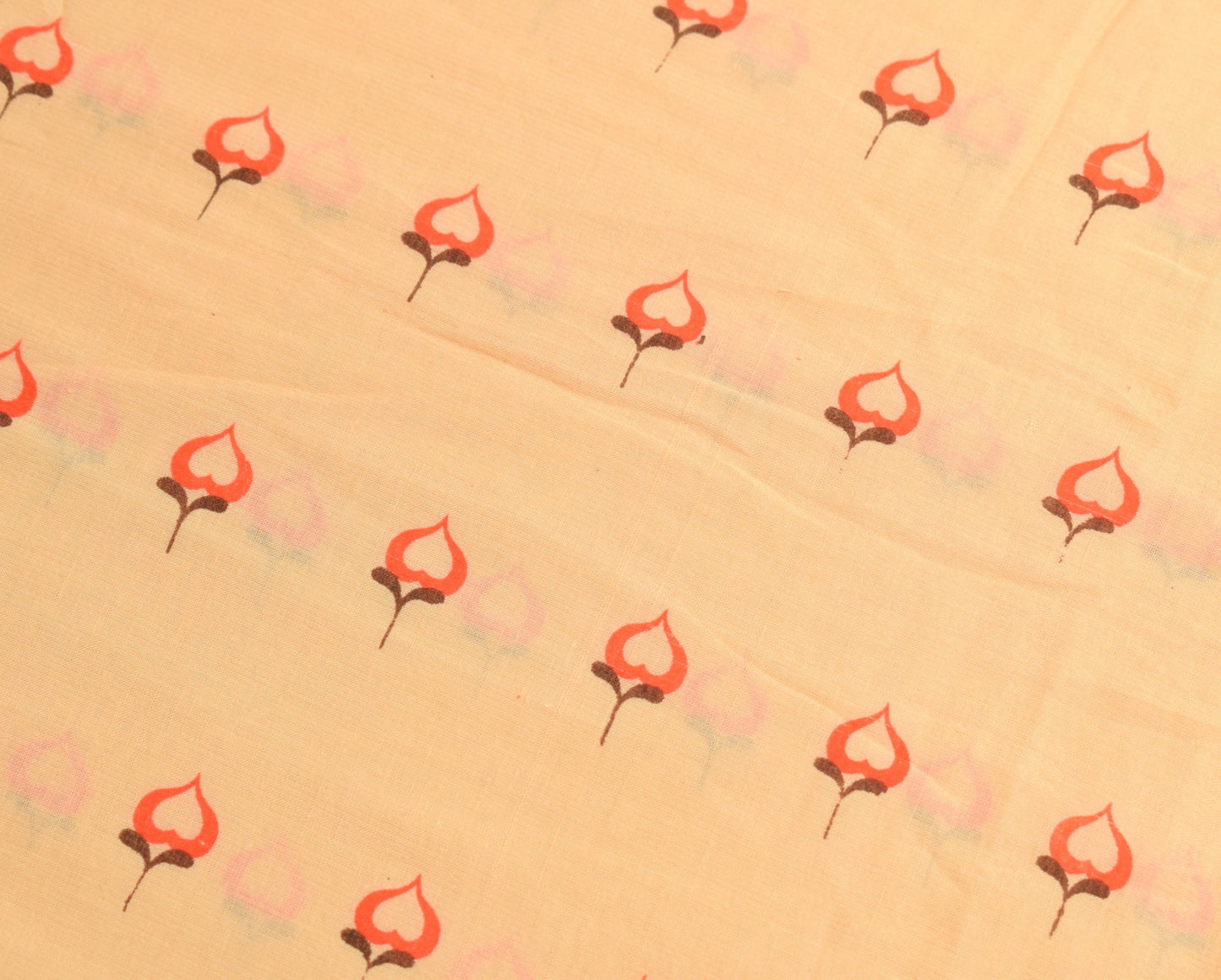 Sushila Vintage Peach Scrap Saree Pure Cotton Printed Soft Sari Remnant Fabric