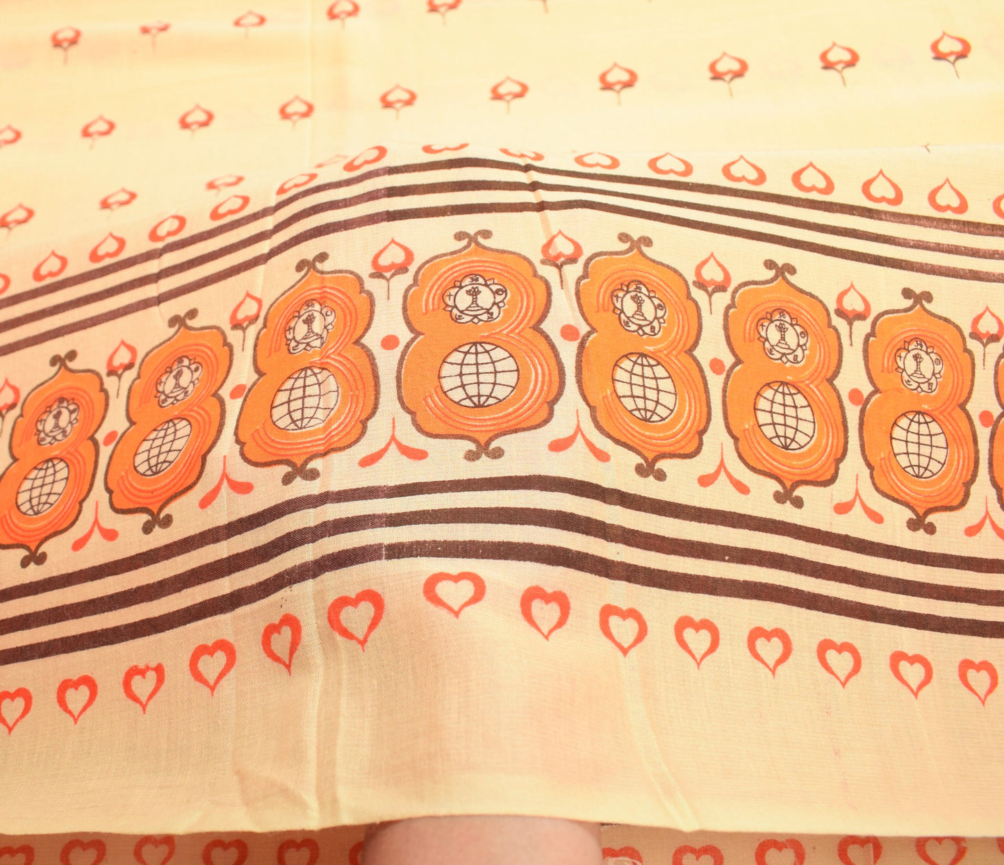 Sushila Vintage Peach Scrap Saree Pure Cotton Printed Soft Sari Remnant Fabric