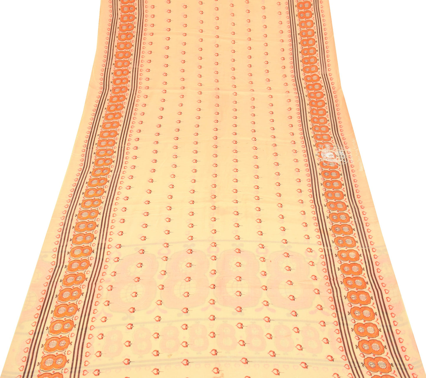 Sushila Vintage Peach Scrap Saree Pure Cotton Printed Soft Sari Remnant Fabric