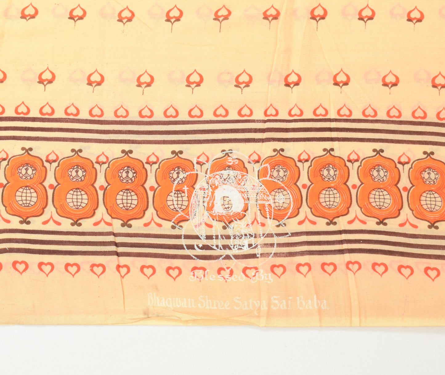 Sushila Vintage Peach Scrap Saree Pure Cotton Printed Soft Sari Remnant Fabric