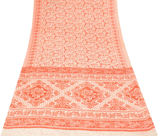 Sushila Vintage Scrap Saree Orange Floral Pure Cotton Printed Sari Craft Fabric