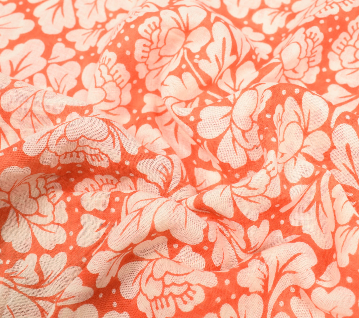 Sushila Vintage Scrap Saree Orange Floral Pure Cotton Printed Sari Craft Fabric
