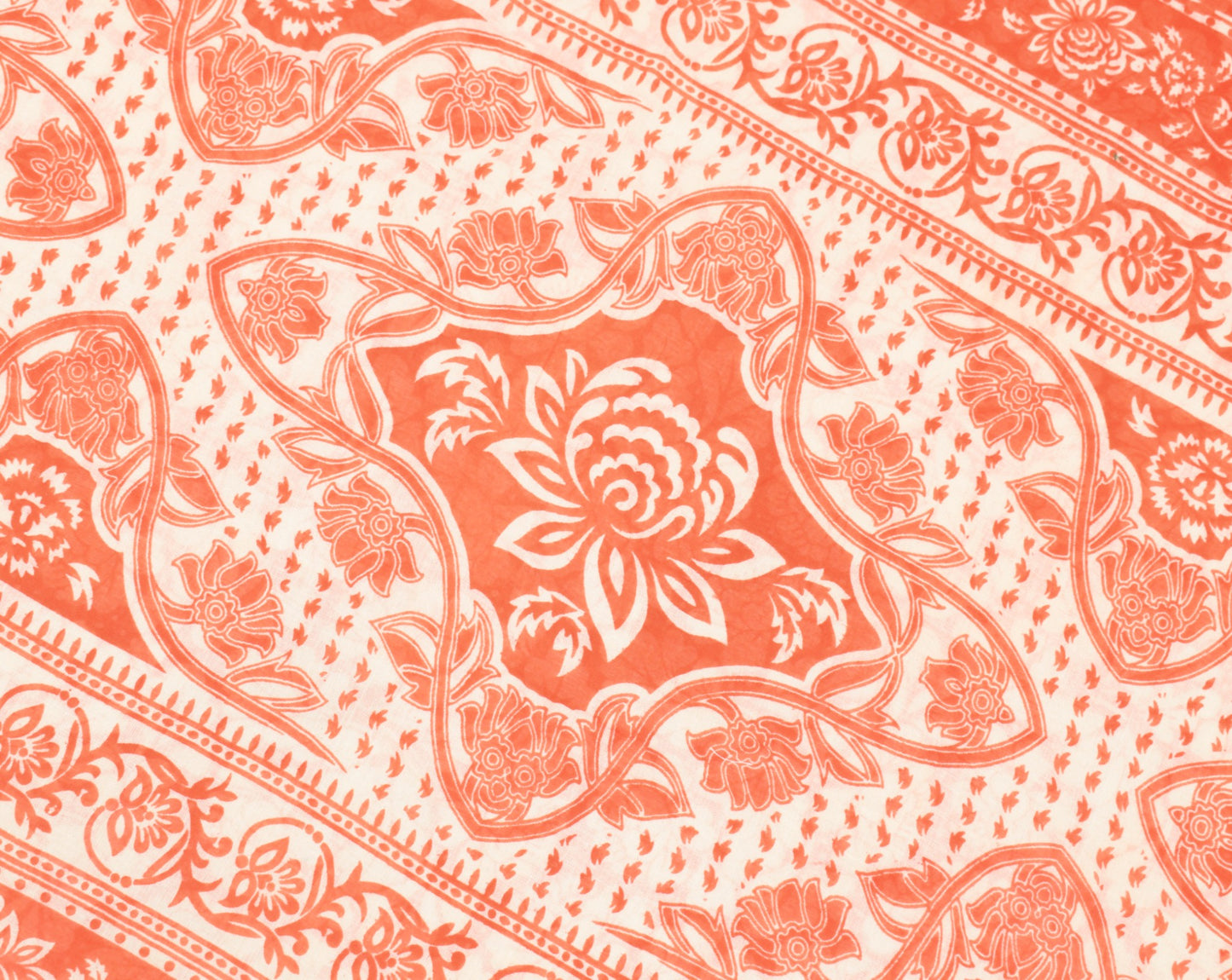 Sushila Vintage Scrap Saree Orange Floral Pure Cotton Printed Sari Craft Fabric