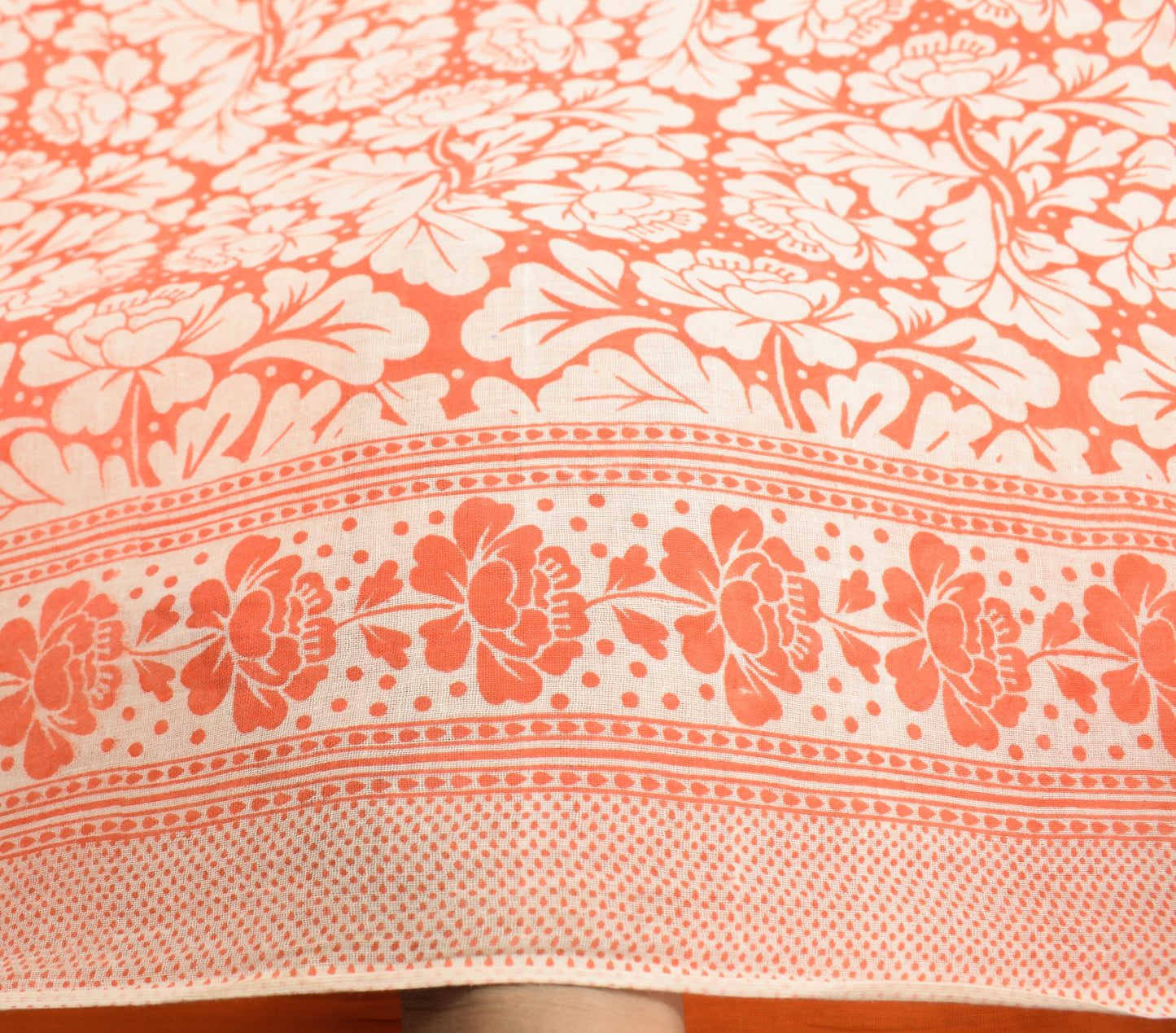 Sushila Vintage Scrap Saree Orange Floral Pure Cotton Printed Sari Craft Fabric