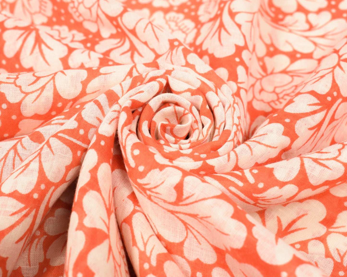 Sushila Vintage Scrap Saree Orange Floral Pure Cotton Printed Sari Craft Fabric