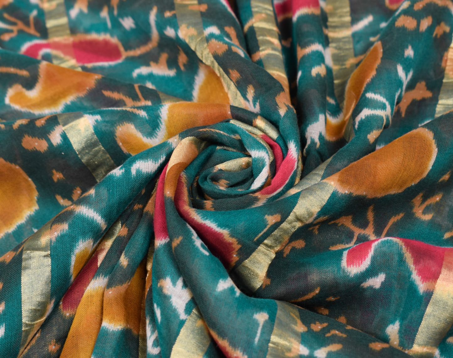 Sushila Vintage Teal Green Scrap Saree Pure Cotton Printed & Woven Sari Fabric