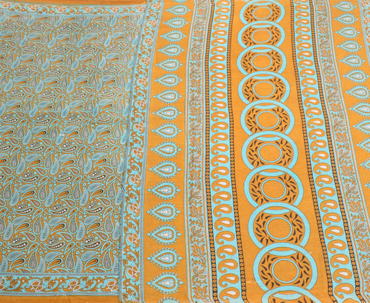 Sushila Vintage Mustard Scrap Saree PureCotton Printed Paisley Sari Craft Fabric