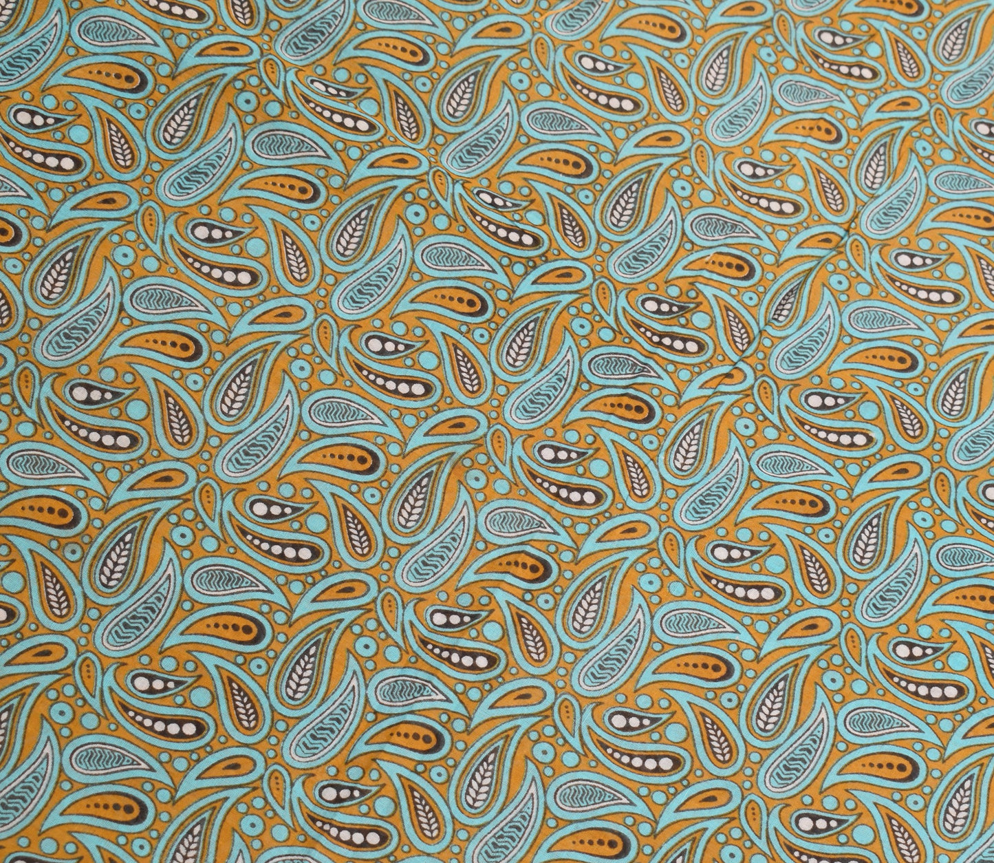Sushila Vintage Mustard Scrap Saree PureCotton Printed Paisley Sari Craft Fabric