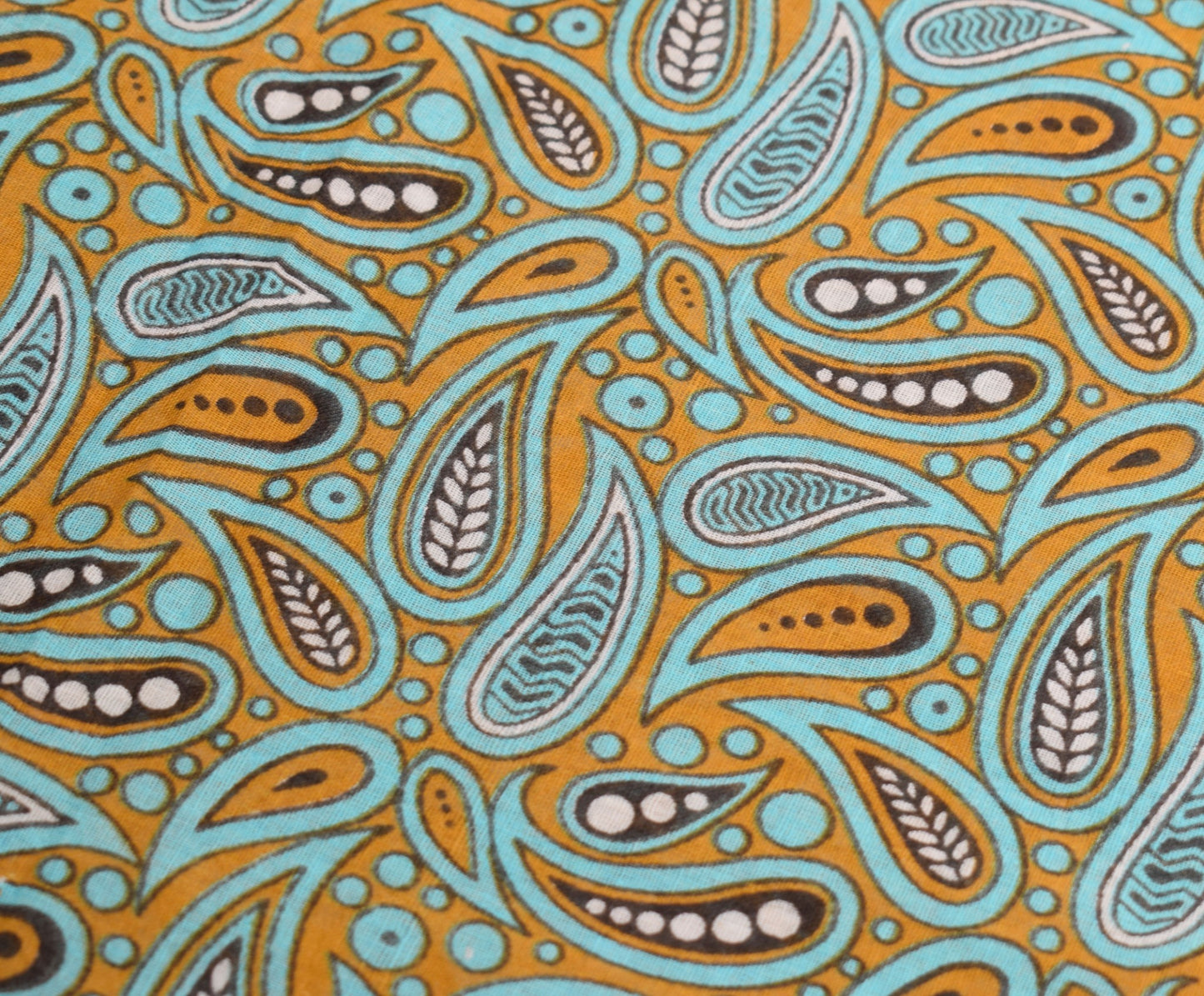 Sushila Vintage Mustard Scrap Saree PureCotton Printed Paisley Sari Craft Fabric