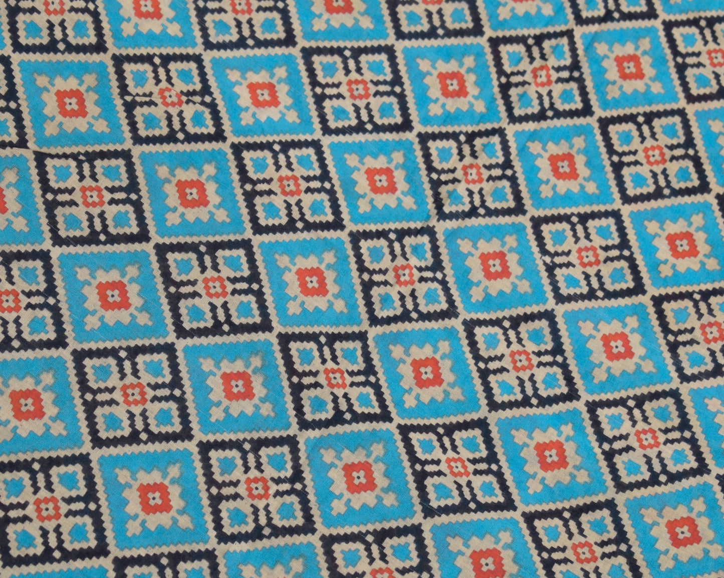 Sushila Vintage Turquoise Blue Scrap Saree Pure Cotton Printed Sari Craft Fabric