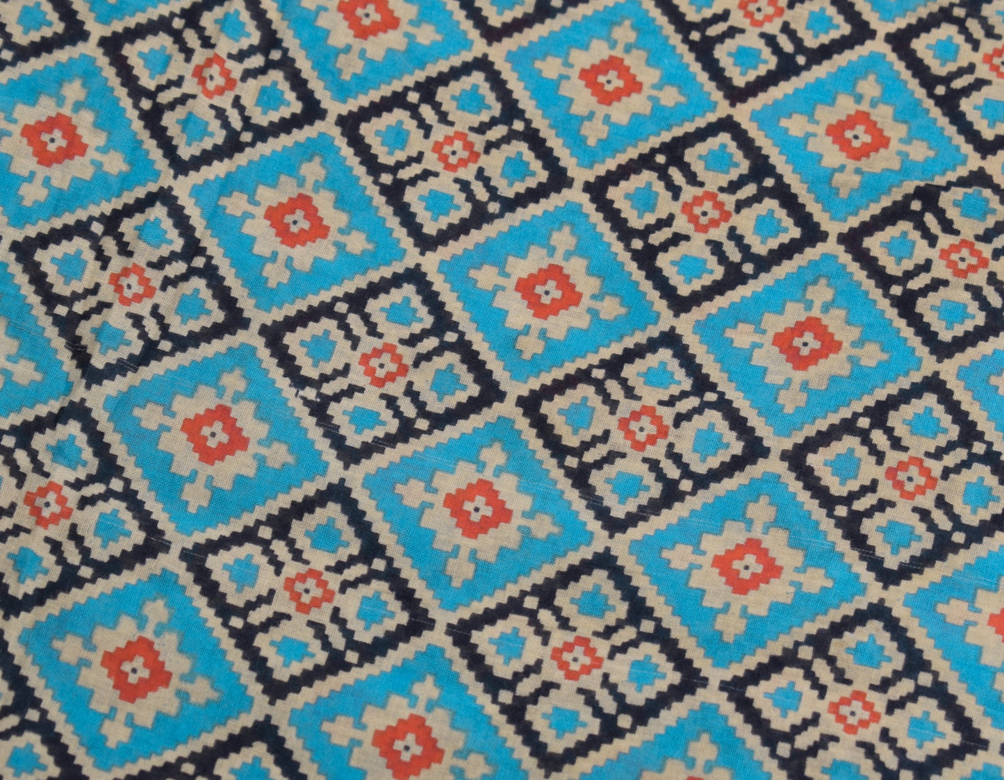 Sushila Vintage Turquoise Blue Scrap Saree Pure Cotton Printed Sari Craft Fabric