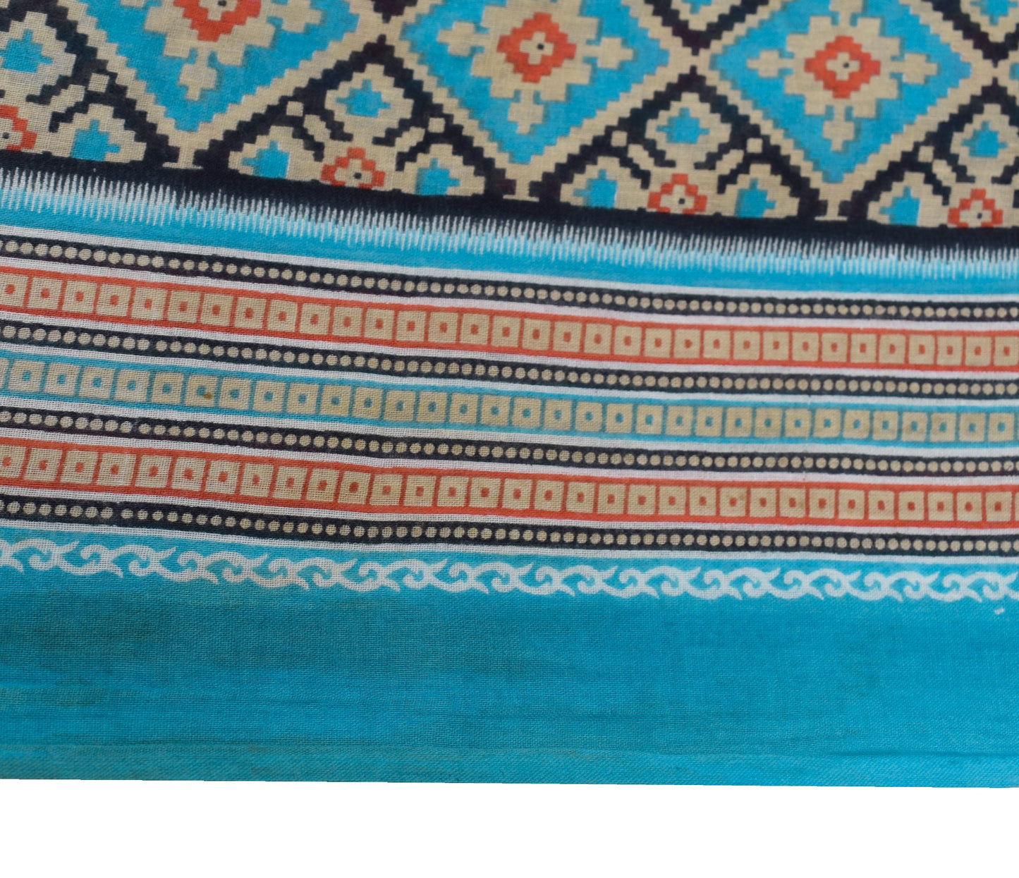 Sushila Vintage Turquoise Blue Scrap Saree Pure Cotton Printed Sari Craft Fabric