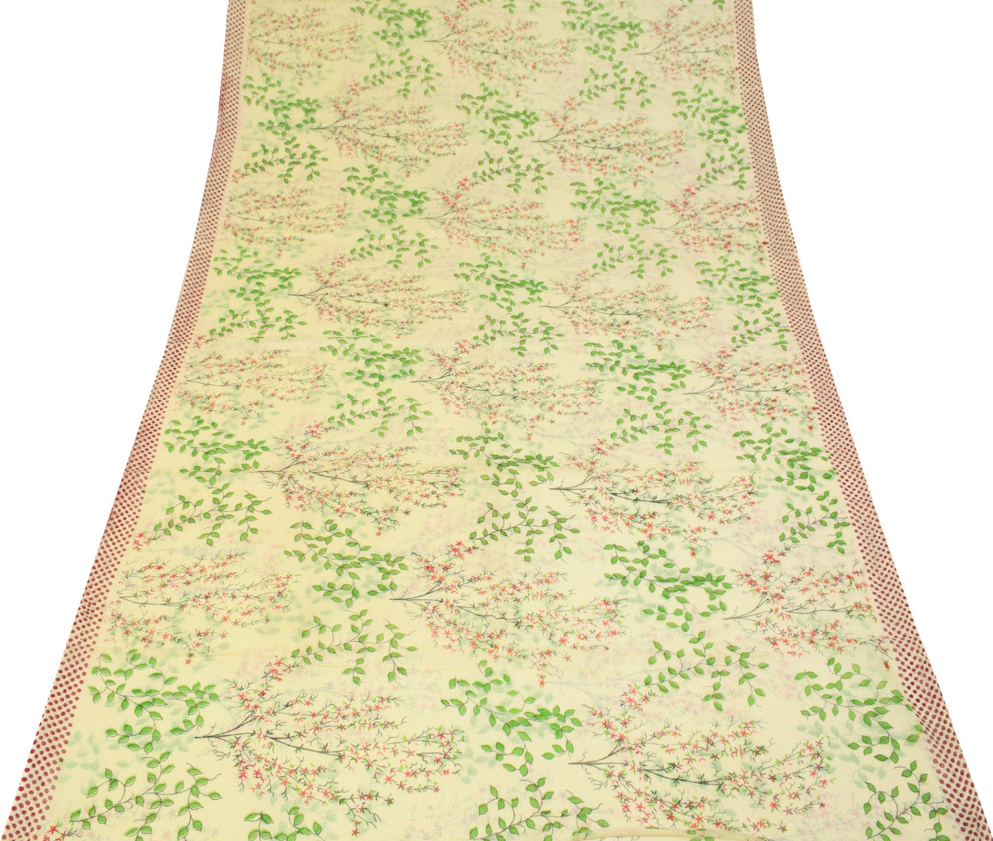 Sushila Vintage Light Yellow Scrap Saree Pure Cotton Hand Block Printed Fabric