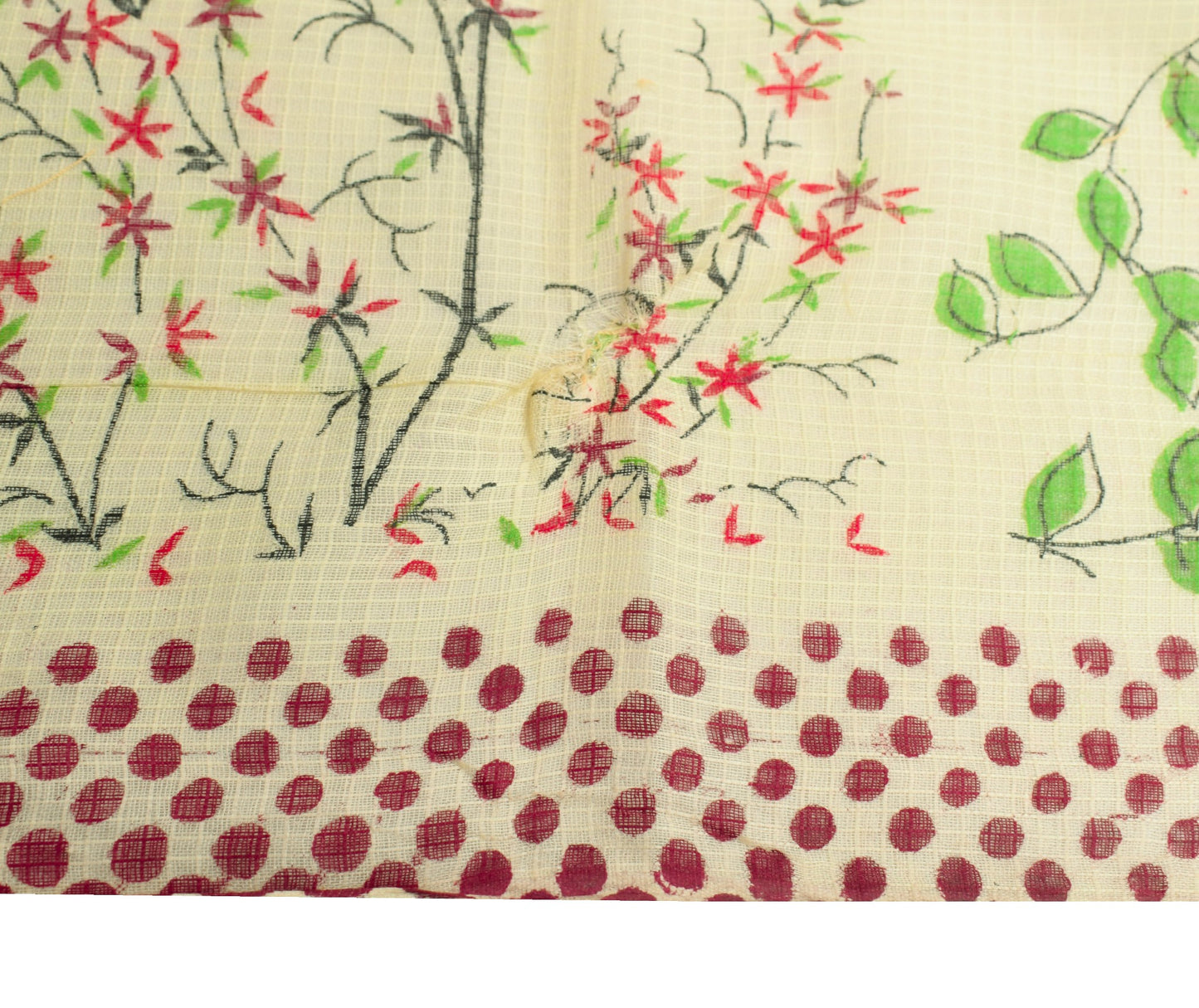 Sushila Vintage Light Yellow Scrap Saree Pure Cotton Hand Block Printed Fabric