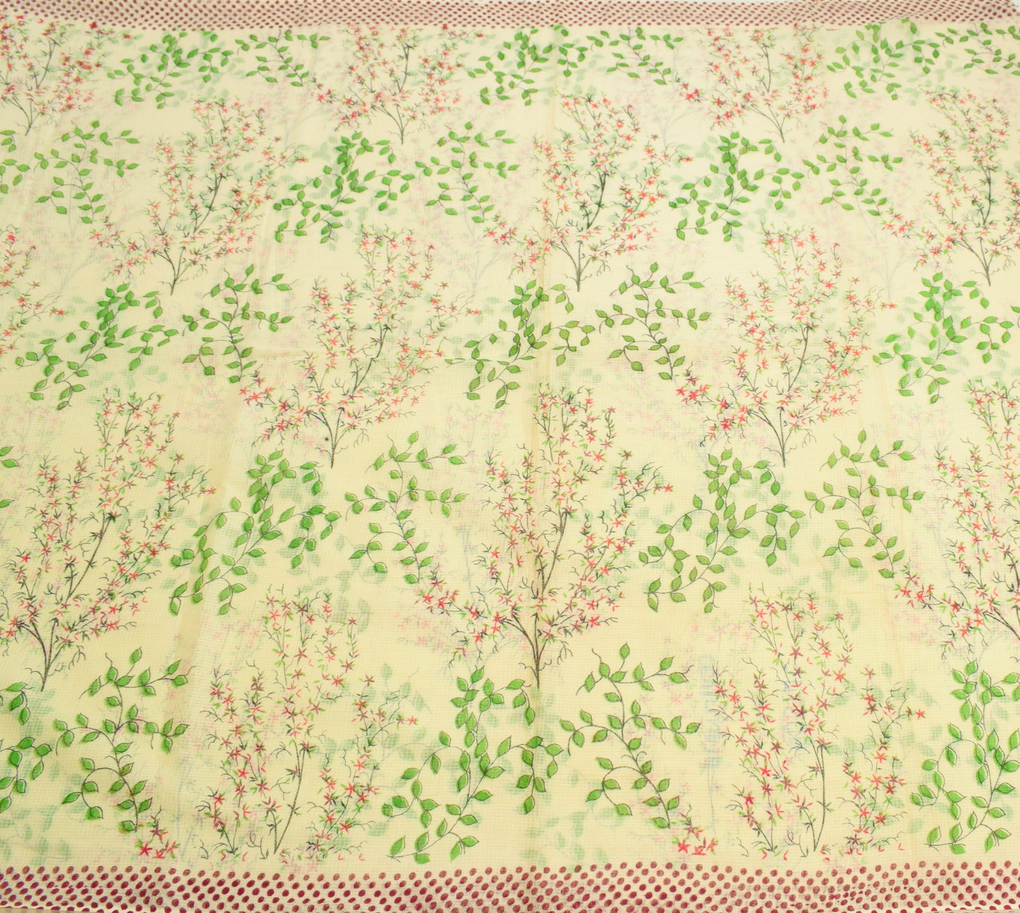 Sushila Vintage Light Yellow Scrap Saree Pure Cotton Hand Block Printed Fabric