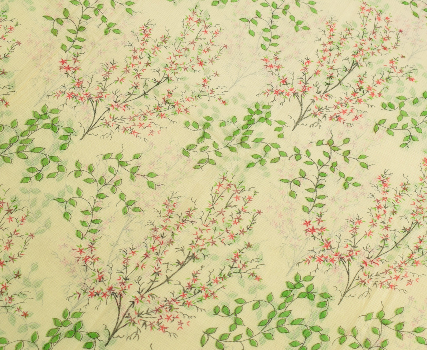 Sushila Vintage Light Yellow Scrap Saree Pure Cotton Hand Block Printed Fabric